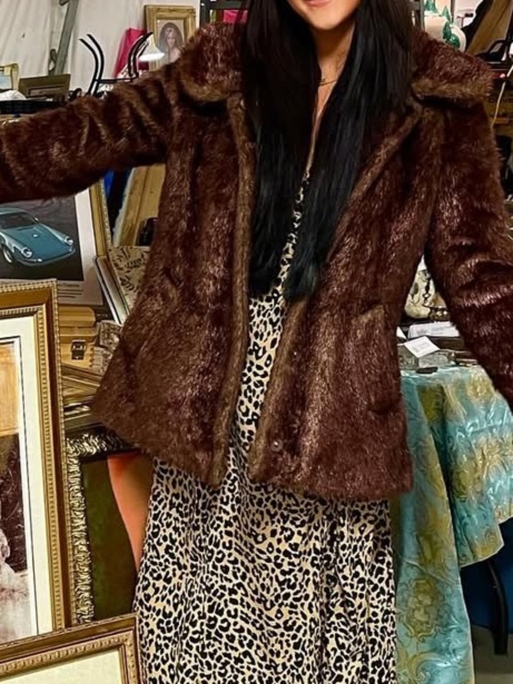 Brown Faux Fur Coat - Women's Plush Jacket